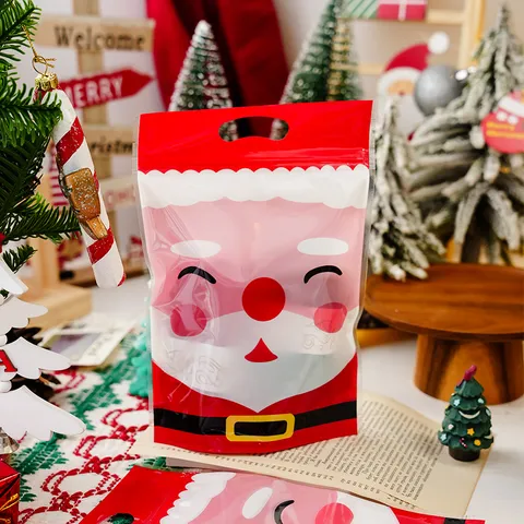 Sacchetti di Imballaggio per Dolci di Natale Sacchetti Regalo Autosigillanti in Plastica Con Cerniera a Cartone Animato Per Regali di Babbo Natale Pupazzo di Neve