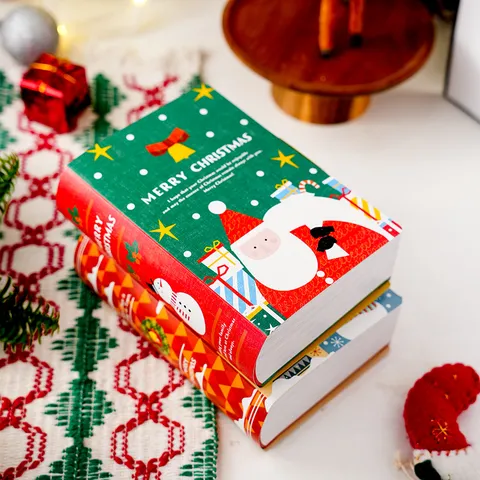 Christmas Book Shaped Paper Packaging Box Cartoon Santa Claus Print Flip Top Gift Case For Cookies Treats Candy Holiday Supplies