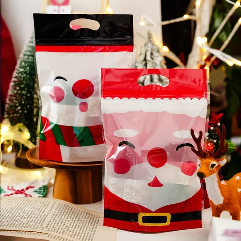 Sacchetti di Imballaggio per Dolci di Natale Sacchetti Regalo Autosigillanti in Plastica Con Cerniera a Cartone Animato Per Regali di Babbo Natale Pupazzo di Neve