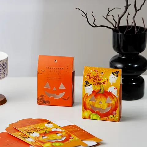 Halloween Kürbis Süßigkeiten Geschenk Papier Box Karikatur Geist Leckerbissen Keksdose Ausschnitt Handheld Backen Verpackung Fall Für Festliche Party