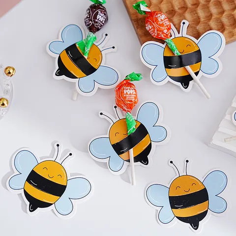 Cute Cartoon Bee Lollipop Paper Cards Decorative Candy Packaging Cardstock Cards For Birthday Party Kids Supplies Gift Wrapping