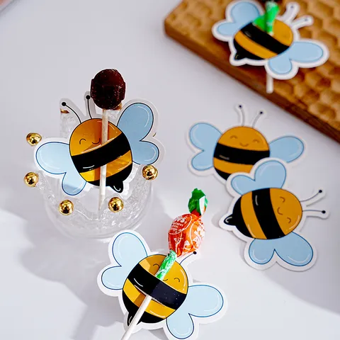 Cute Cartoon Bee Lollipop Paper Cards Decorative Candy Packaging Cardstock Cards For Birthday Party Kids Supplies Gift Wrapping