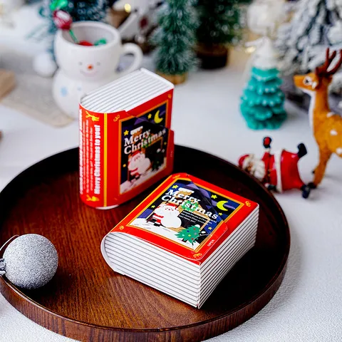 Boîte Cadeau de Noël en Forme de Livre Père Noël Dessin Animé Boîte en Papier Décorative pour Bonbons de Fête