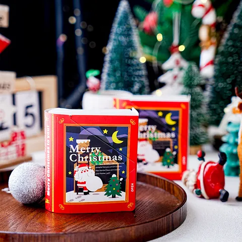 Boîte Cadeau de Noël en Forme de Livre Père Noël Dessin Animé Boîte en Papier Décorative pour Bonbons de Fête