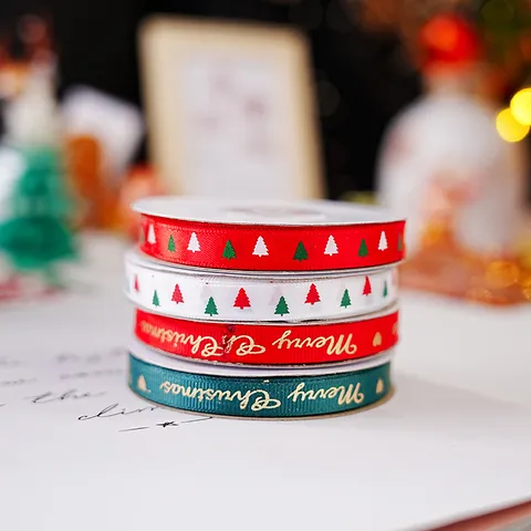 Nastro Grosgrain di Natale Motivo Albero Cervo Fiocco di Neve Stampa Oro Nastro per Confezione Regalo Decorazione