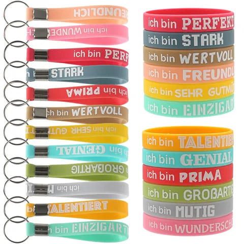 Bracelets en Silicone Multicolores Bracelets en Caoutchouc avec Devise Allemande Inspirante Inscriptions Imprimées Porte-clés en Silicone Cadeaux de Fête Récompenses Scolaires