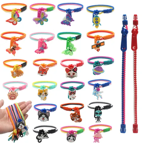 Bracelet Fermeture Éclair en Plastique Dessin Animé Enfant Joli Pendentif en Silicone Anti-Stress Bicolore pour Fête École Classe Cadeau