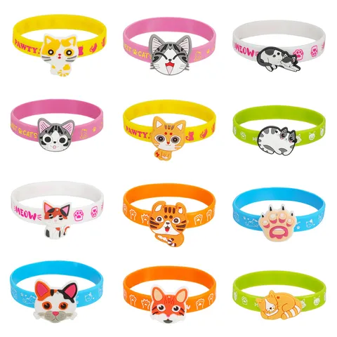 Süßer Cartoon Katze Silikon Armband Kinder Tier Anhänger Armband Mehrfarbig Silikon PVC Handschmuck Für Feiertag Schule Kinder Geschenk