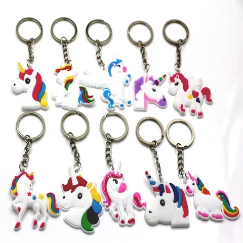 Süß Cartoon Einhorn Regenbogen Schlüsselanhänger Gummi Metall Schlüsselring Für Tasche Anhänger Deko Geschenk Zubehör