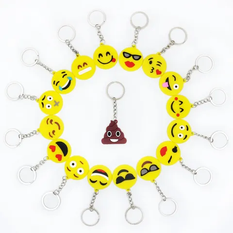 Süßer Cartoon Gelber Emoji Schlüsselanhänger Metall PVC Runder Ausdruck Anhänger Für Tasche Rucksack Auto Schlüsselanhänger Dekorativer Unisex Schlüsselring Geschenk