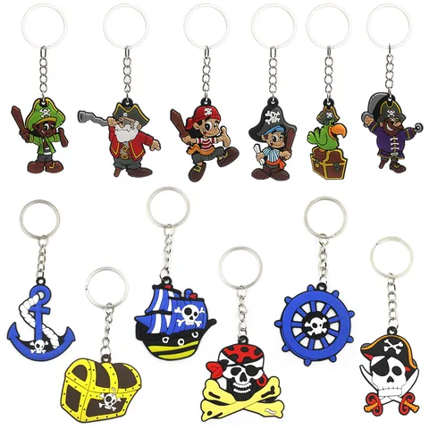 Porte-Clés Crâne de Pirate Dessin Animé Caoutchouc Souple PVC Anneau Clé Pendentif Sac Charme Pour Halloween Fête Accessoires