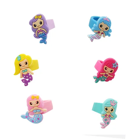 Süße Cartoon Meerjungfrau PVC Weichgummi Ringe Für Kinder Bunte Anime Charakter Silikon Verstellbarer Ring Finger Schmuck Geburtstag Party Mitbringsel Geschenke Für Kinder