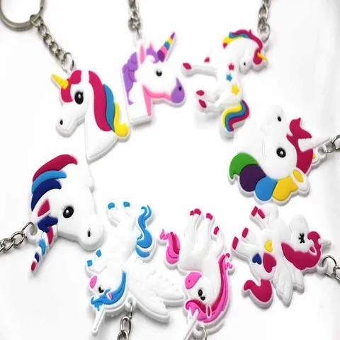 Süß Cartoon Einhorn Regenbogen Schlüsselanhänger Gummi Metall Schlüsselring Für Tasche Anhänger Deko Geschenk Zubehör