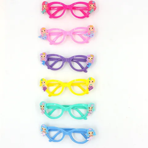 Linda Montura de Gafas de Sirena de Dibujos Animados para Niños Dulce Color de Caramelo Plástico de Juguete Montura de Gafas Sin Lentes Para Niños Fiesta Decoración Accesorios Regalo