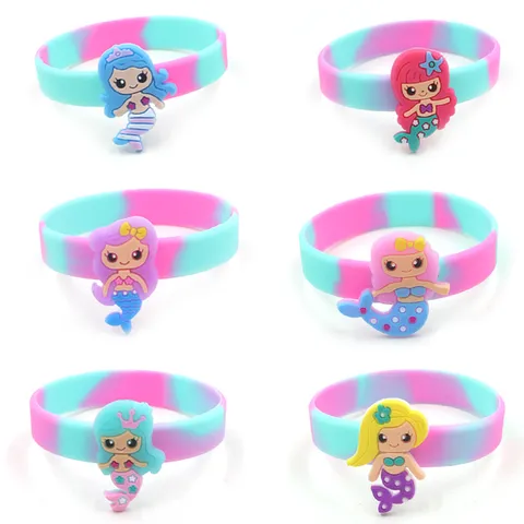 Cute Cartoon Mermaid PVC Silicone Wristband Soft Drop Glue Gradient Color Sports Charm Bracelet For Kids Party Daily Decoration