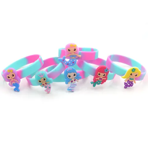 Cute Cartoon Mermaid PVC Silicone Wristband Soft Drop Glue Gradient Color Sports Charm Bracelet For Kids Party Daily Decoration