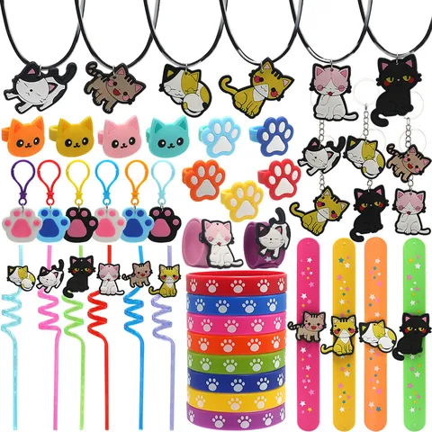 Süßes Cartoon Katzenpfote Bastelset PVC Silikon Farbige Accessoires Anhänger Ringe Halsketten Strohhalme Stirnbänder Kinder Party Mitbringsel Geschenk