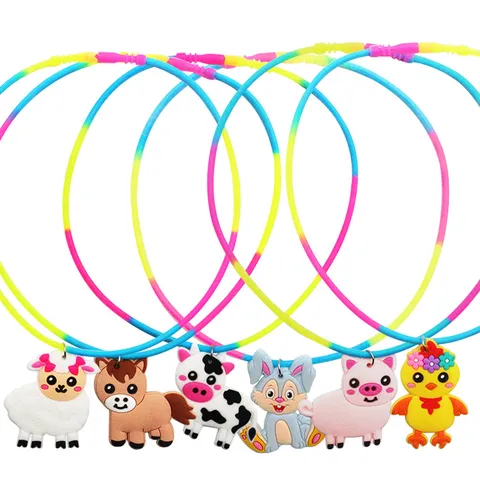 Süße Silikon Bauernhoftier Choker Halskette Bunte Farbverlauf PVC Cartoon Tier Anhänger Kette Spielzeug Geschenk Für Kinder Schmuck