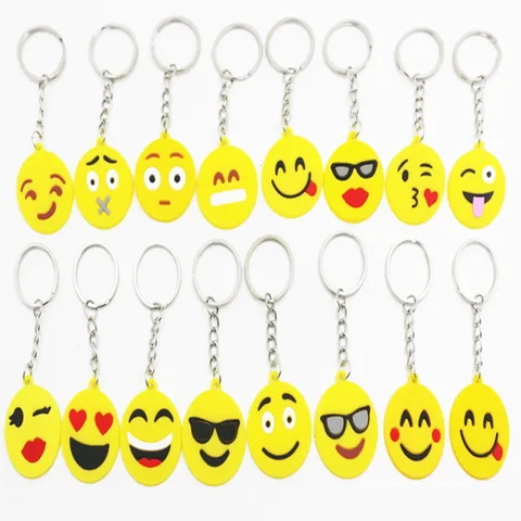 Süßer Cartoon Gelber Emoji Schlüsselanhänger Metall PVC Runder Ausdruck Anhänger Für Tasche Rucksack Auto Schlüsselanhänger Dekorativer Unisex Schlüsselring Geschenk