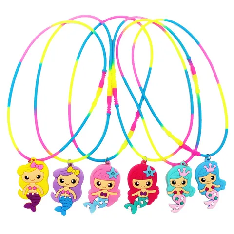 Süße Cartoon Silikon PVC Anhänger Halskette Für Kinder Bunte Farbverlauf Kordel Einhorn Meerjungfrau Flamingo Tiere Kinder Dekorative Halsketten Party Geschenk Schmuck