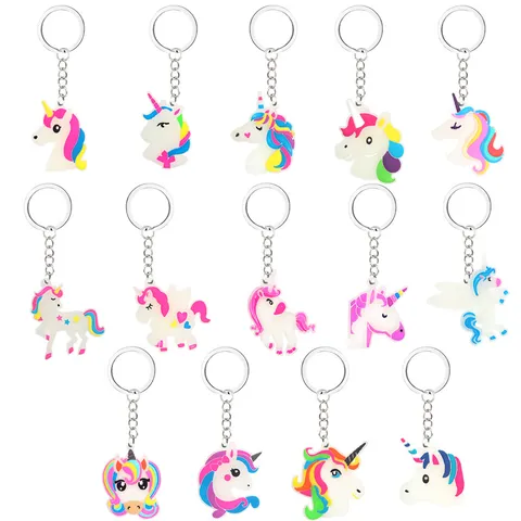 Portachiavi con Unicorno Luminoso Ciondolo in PVC Cartone Animato Portachiavi per Borsa Auto Anello Giocattoli Festa Regalo