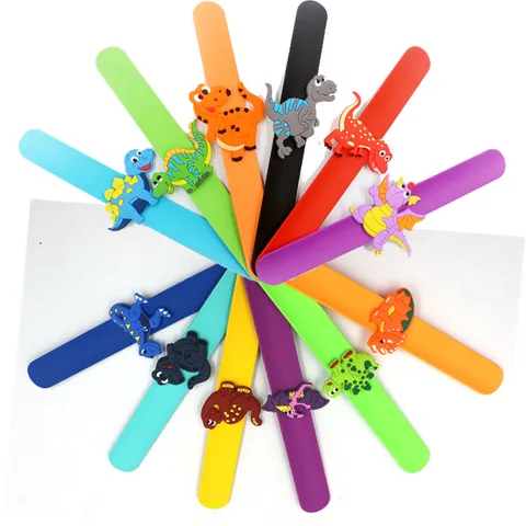 Dessin Animé Dinosaure Bracelet Slap Silicone Mignon Animal Bracelet Amusant Tapotant Jouet Dragonne Pour Enfants Cadeau Fête Faveurs