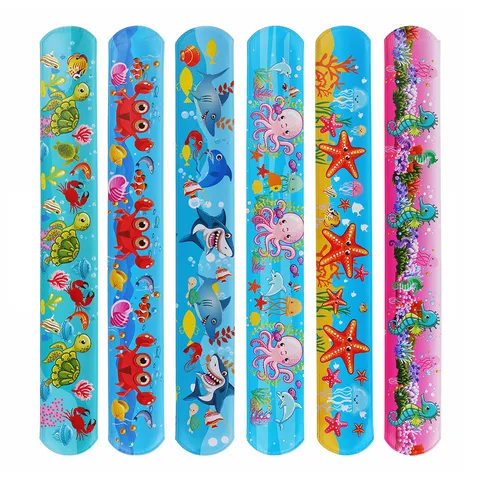 Cute Cartoon Marine Animals All Over Print PVC Slap Bracelets Colorful Ocean Theme Slap Bands For Kids Party Favors Gifts Wristband