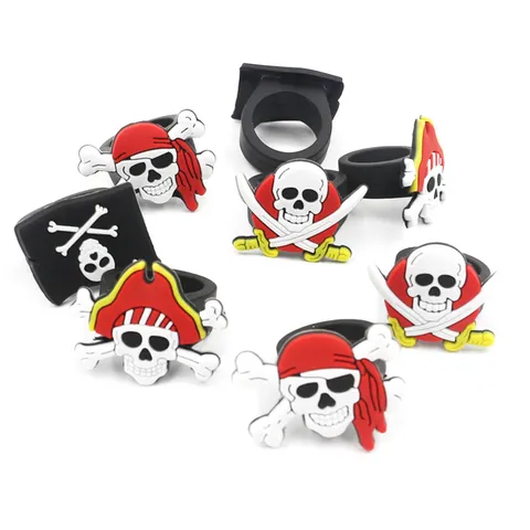 Cartoon Pirate Skull Crossbone Silicone Rings For Children Party Favor Geometric PVC Rubber Band Ring Small Toy Gift
