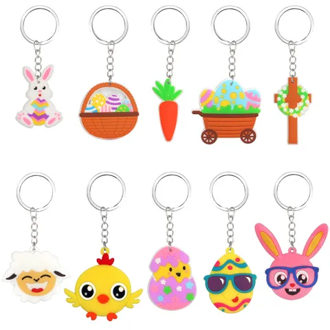 Ostern Cartoon Schlüsselanhänger Süß Hase Ei Küken Anhänger PVC Legierung Schlüsselring Festliche Party Geschenk Deko Zubehör