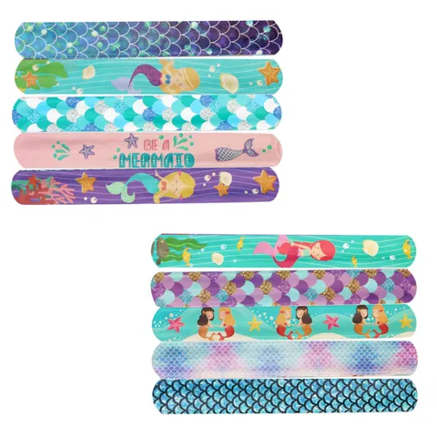Cartoon Kids Mermaid Printed PVC Slap Bracelet Gradient Fish Scale Snap Wristband For Children Birthday Party Favor Gift Accessory