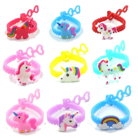 Süß Karikatur PVC Einhorn Regenbogen Armband Für Kinder Einstellbar Drei Loch Herz Schnalle Mehrfarbig Polsbandjes Schmuck Geschenk