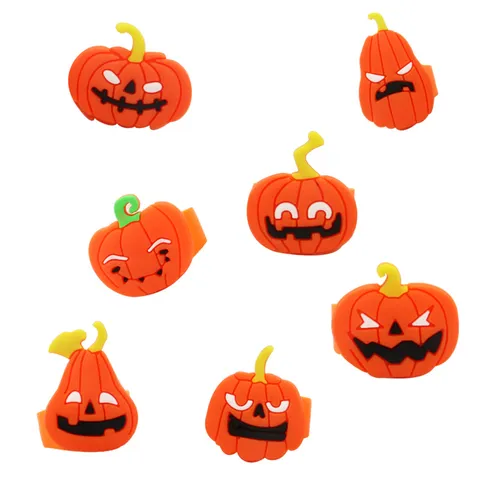 Halloween Pumpkin Rings For Kids Cartoon PVC Soft Rubber Rings Funny Candy Color Children Rings Toy Jewelry For Party Favors Gift