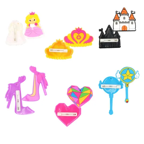 Kinder Cartoon PVC Weichgummi Schmuck Set Süße Prinzessin Krone Schloss Anhänger Halskette Ring Armband Haarschmuck Party Geschenk Spielzeug Für Mädchen
