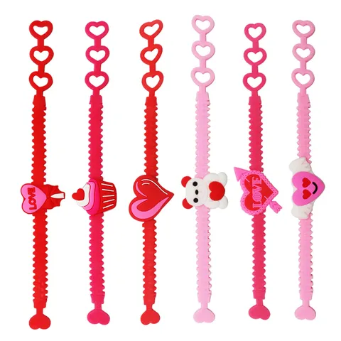 Valentinstag Kinder Cartoon PVC Armband Süß Bär Herz Cupcake Anhänger Verstellbares Band Armband Feiertag Party Schmuck Geschenk Für Kinder