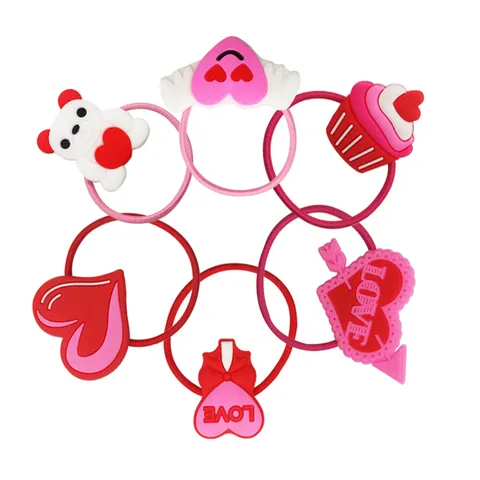 Koreanischer Stil Bonbonfarbe Valentinstag Haargummis Für Mädchen Süße PVC Cartoon Bär Herz Cupcake Hochelastische Elastische Haarbänder Kinder Dekorative Haarseil Geschenke