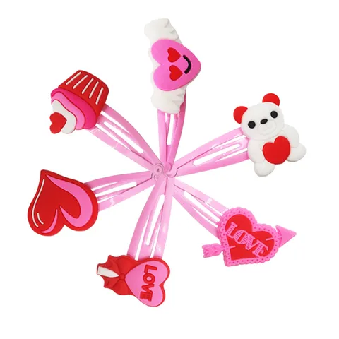 Valentine Day Cartoon Heart Hair Clips For Kids Girls Soft Metal Pink BB Hair Pins Sweet Party Hair Accessories Gifts