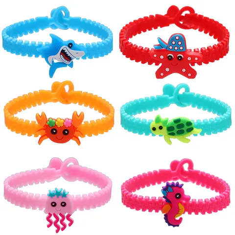 Schattige Cartoon Zeedier PVC Polsband Verstelbare Rits Armband Voor Kinderen Verjaardagsfeestje Gunsten Beloningen Sieraden Cadeau