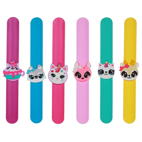 Cute Cartoon Animal Slap Bracelets Silicone Soft Wristband Toys Colorful 3D Cat Deer Pat Rings For Kids Birthday Party Favors Gifts