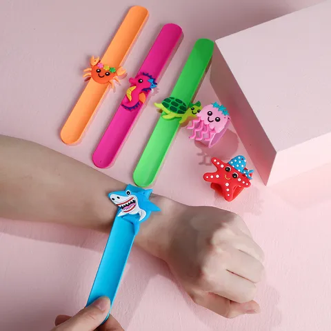 Cute Cartoon Marine Animal Slap Bracelets Silicone Shark Wristband Slap Band Kids Toy Birthday Party Favors Accessories Gifts Jewelry