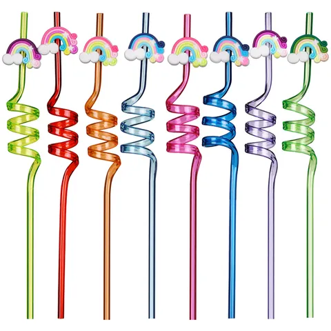 Süß Cartoon Regenbogen Wolke Kunststoff Spirale Strohhalme Wiederverwendbare Kreative Twist Strohhalme Für Kinder Geburtstag Party Bar Zubehör