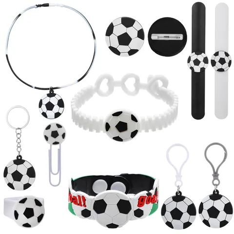 Euro-American PVC Soft Rubber Sporty Soccer Theme Kids Party Accessories Classic Geometric Pattern Bracelet Keychain Ring Brooch Bookmark Novelty Toy For Children Gathering Event Decoration