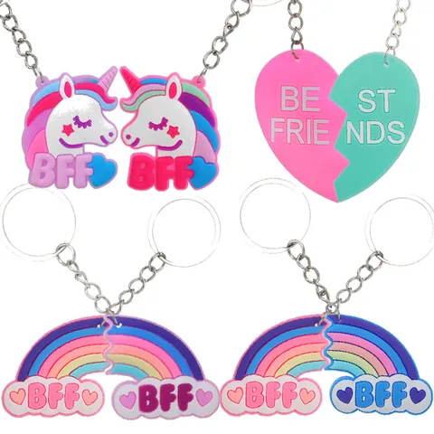 Cute PVC Cloud Rainbow Unicorn BFF Keychain For Best Friends Soft Rubber Heart Split Matching Key Ring Car Bag Pendant Gift Jewelry
