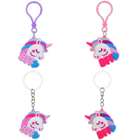 Cute PVC Cloud Rainbow Unicorn BFF Keychain For Best Friends Soft Rubber Heart Split Matching Key Ring Car Bag Pendant Gift Jewelry