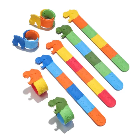 Bracelet Slap en Silicone Dinosaure Cartoon Enfants Mignon Bracelet Animal 3D Bracelet Souple Cadeau de Fête Bijoux