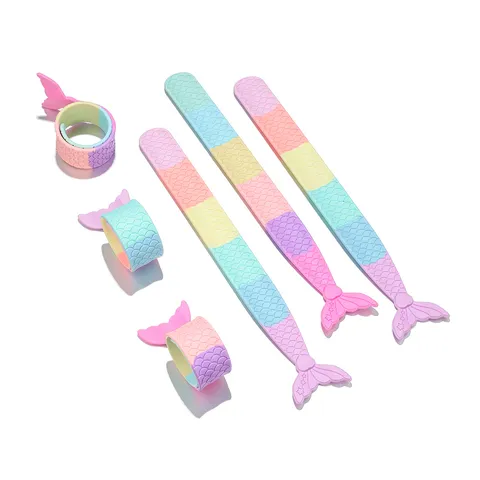 Braccialetto a Scatto in Silicone a Sirena per Bambini Cartone Animato Principessa Coda di Sirena Bracciale Sfumatura Arcobaleno Scaglie di Pesce per Festa Regalo Ragazza