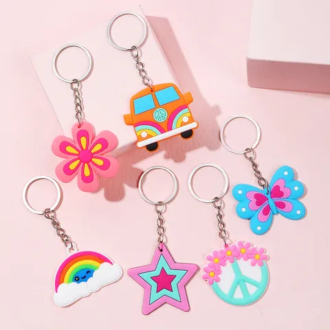 Porte-clés en Caoutchouc Souple PVC Hippie Vintage Bohémien Mignon Pendentif Voiture Accessoire de Sac Anneau de Clés Mode Cadeau