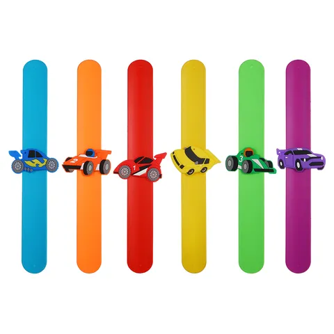 Kids Cartoon Racing Car Slap Bracelets Silicone Soft Wristbands Cute Car Birthday Party Favors Decors Toys Gifts For Boys Girls