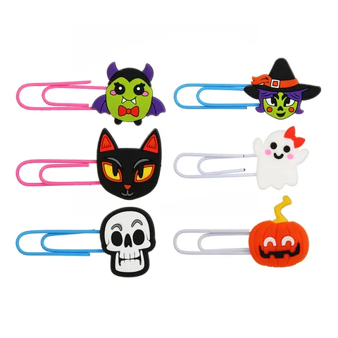 Halloween Cartoon PVC Büroklammer Lesezeichen Süß Geist Kürbis Hexe Skelett Seitenteiler Für Schule Büro Schreibwaren Geschenk