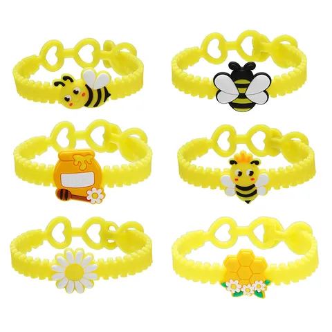 Simpatico Braccialetto in PVC a Forma di Ape per Bambini Cinturino Regolabile con Fori a Cuore Bellissimo Girasole Vaso di Miele Modello Gioielli Festa Regalo