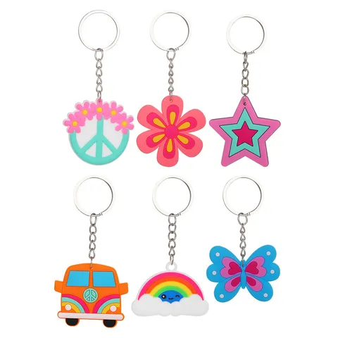 Porte-clés en Caoutchouc Souple PVC Hippie Vintage Bohémien Mignon Pendentif Voiture Accessoire de Sac Anneau de Clés Mode Cadeau